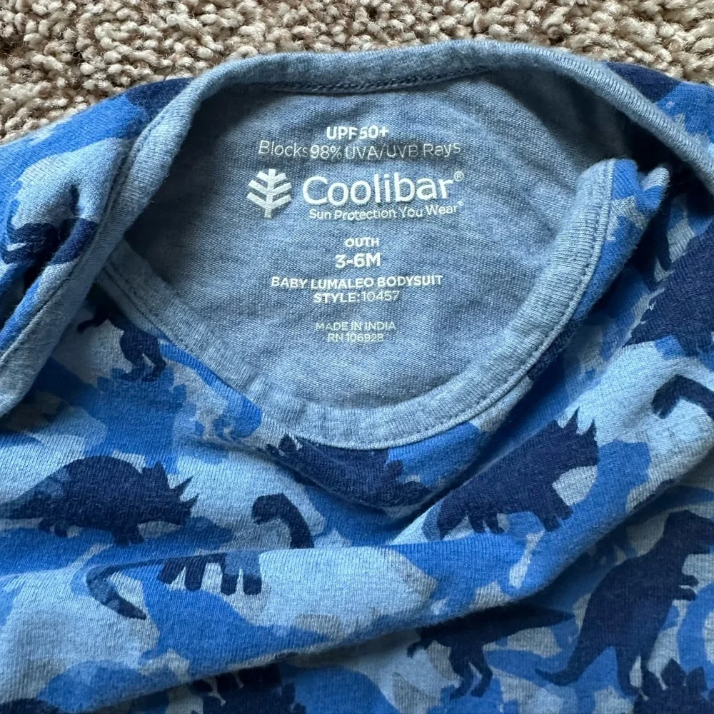 Coolibar Baby Outfit 3-6M Blue Dino Camo UPF 50+ Sun Protection